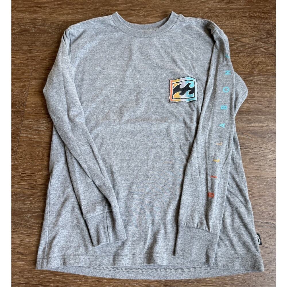 Billabong Gray Wave Logo Boys Long Sleeve T Shirt Sz M 10